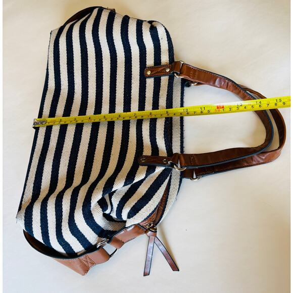 b. bag Cream and Navy Blue Striped Bag Tote Purse - Picture 10 of 11